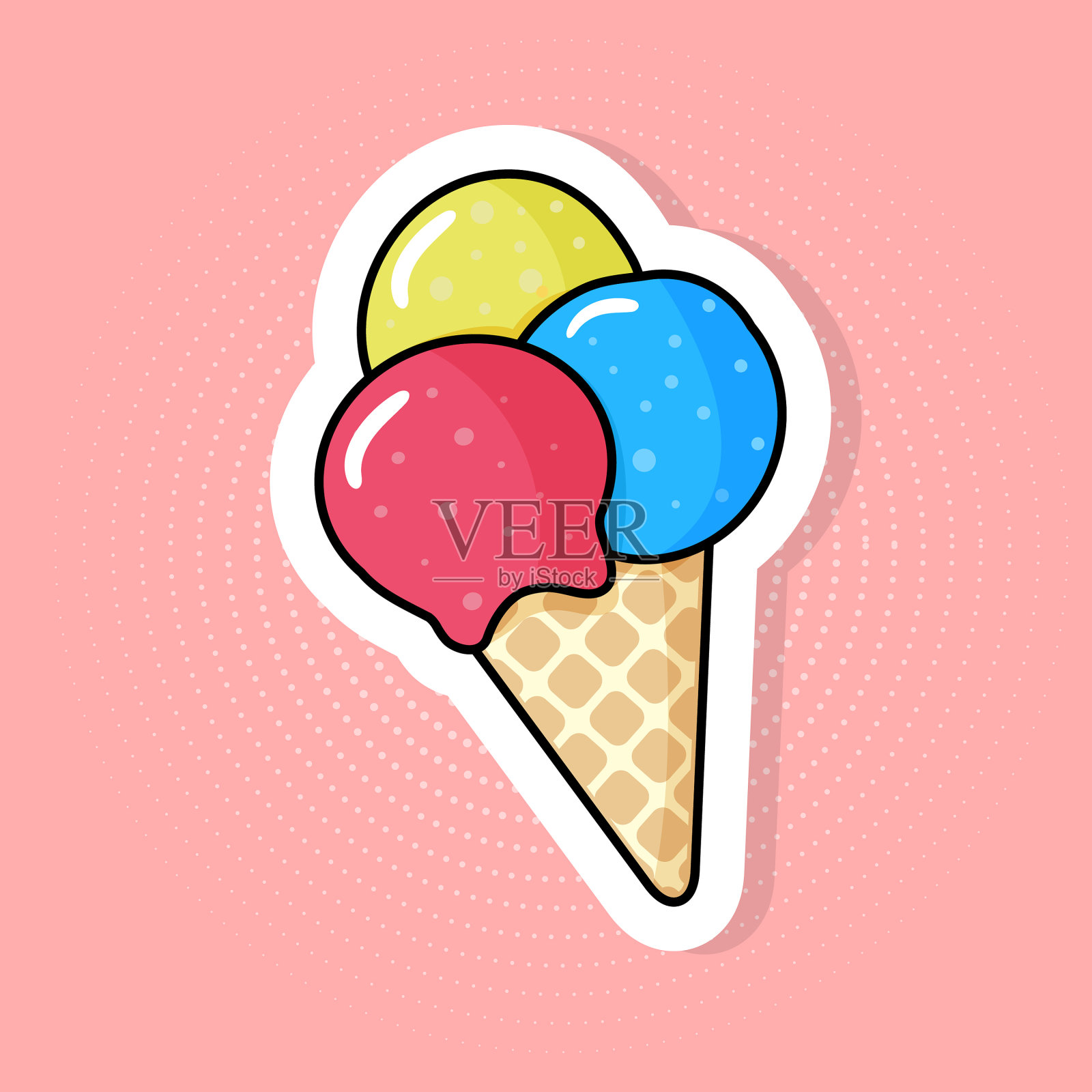 流行艺术风格的冰淇淋贴纸设计模板素材