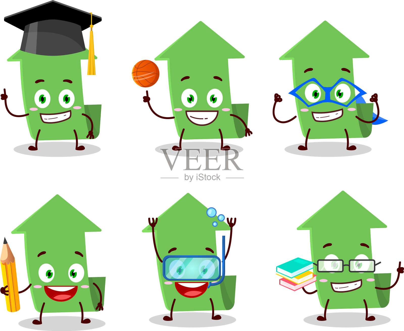 学生用箭头向上画卡通人物插画图片素材