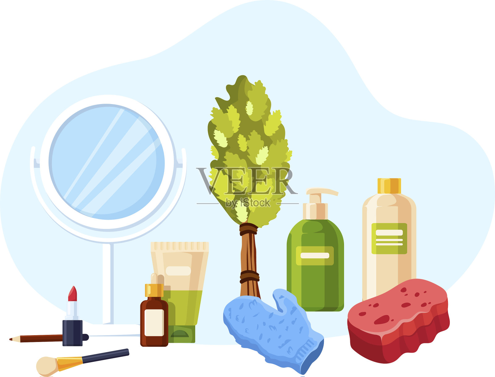 浴缸和桑拿配件卡通套装设计元素图片