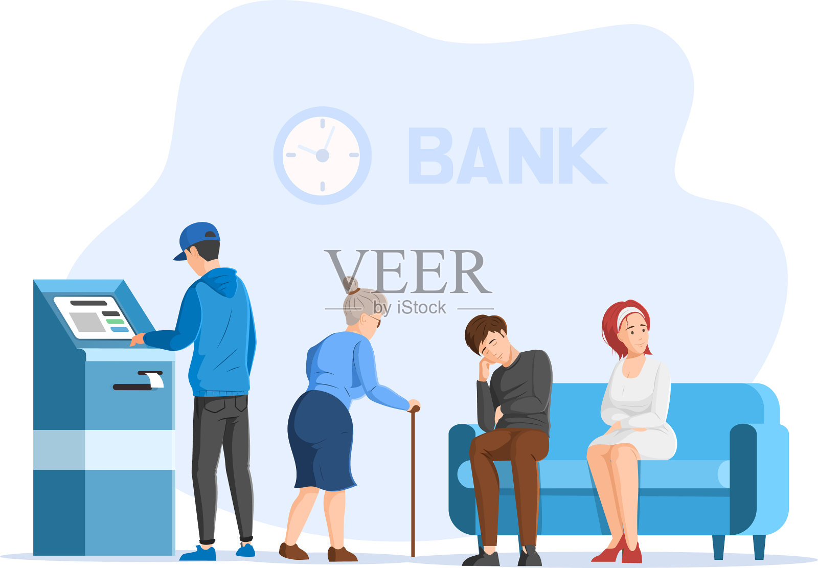 人们在银行办公室等待预约设计元素图片