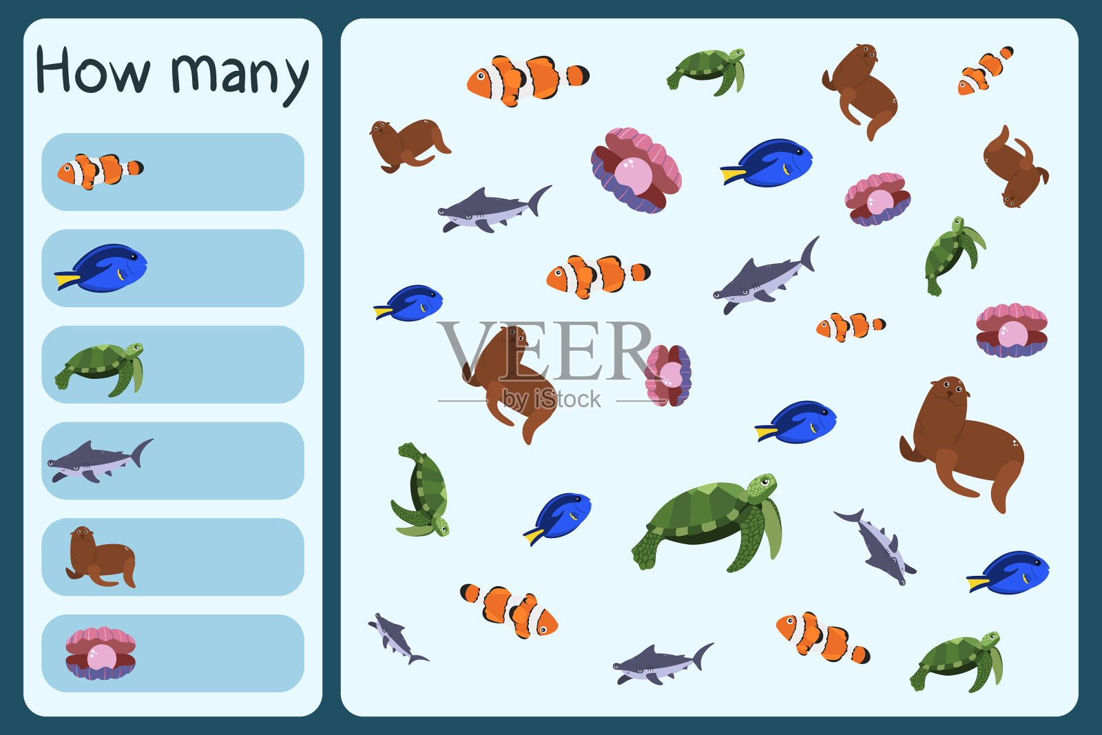 幼儿数学小游戏-数多少海插画图片素材