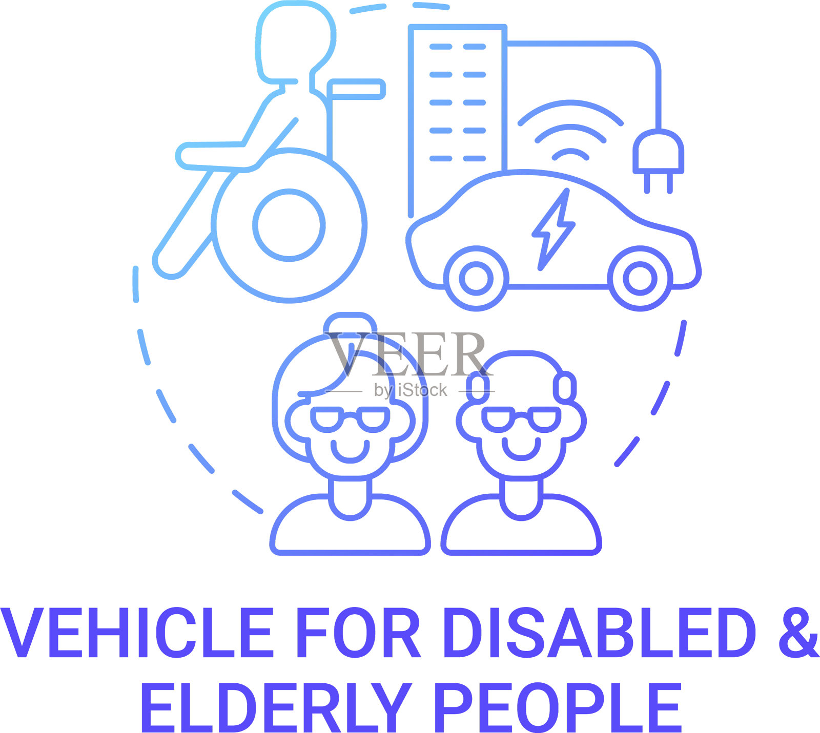 残疾人和老年人车辆概念图标插画图片素材