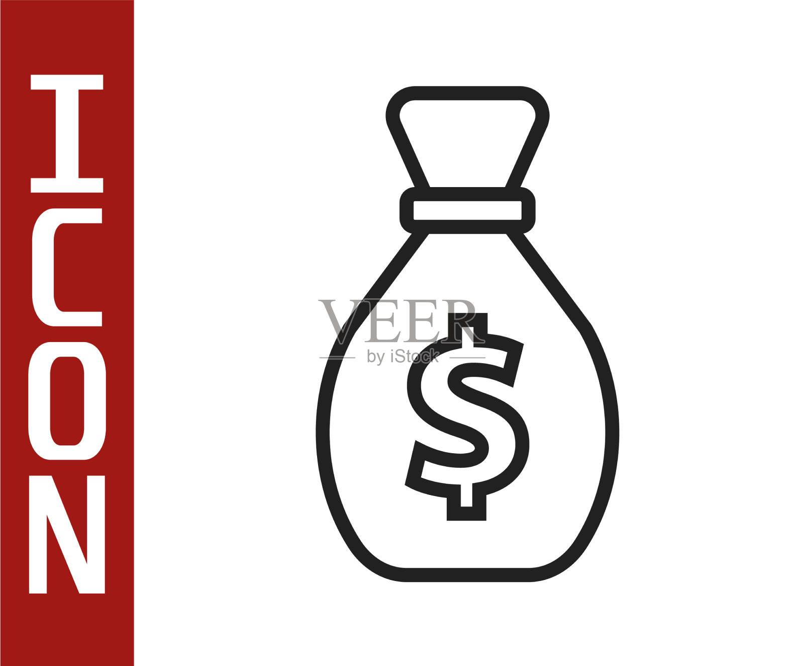 黑线旧钱袋图标孤立在白色插画图片素材