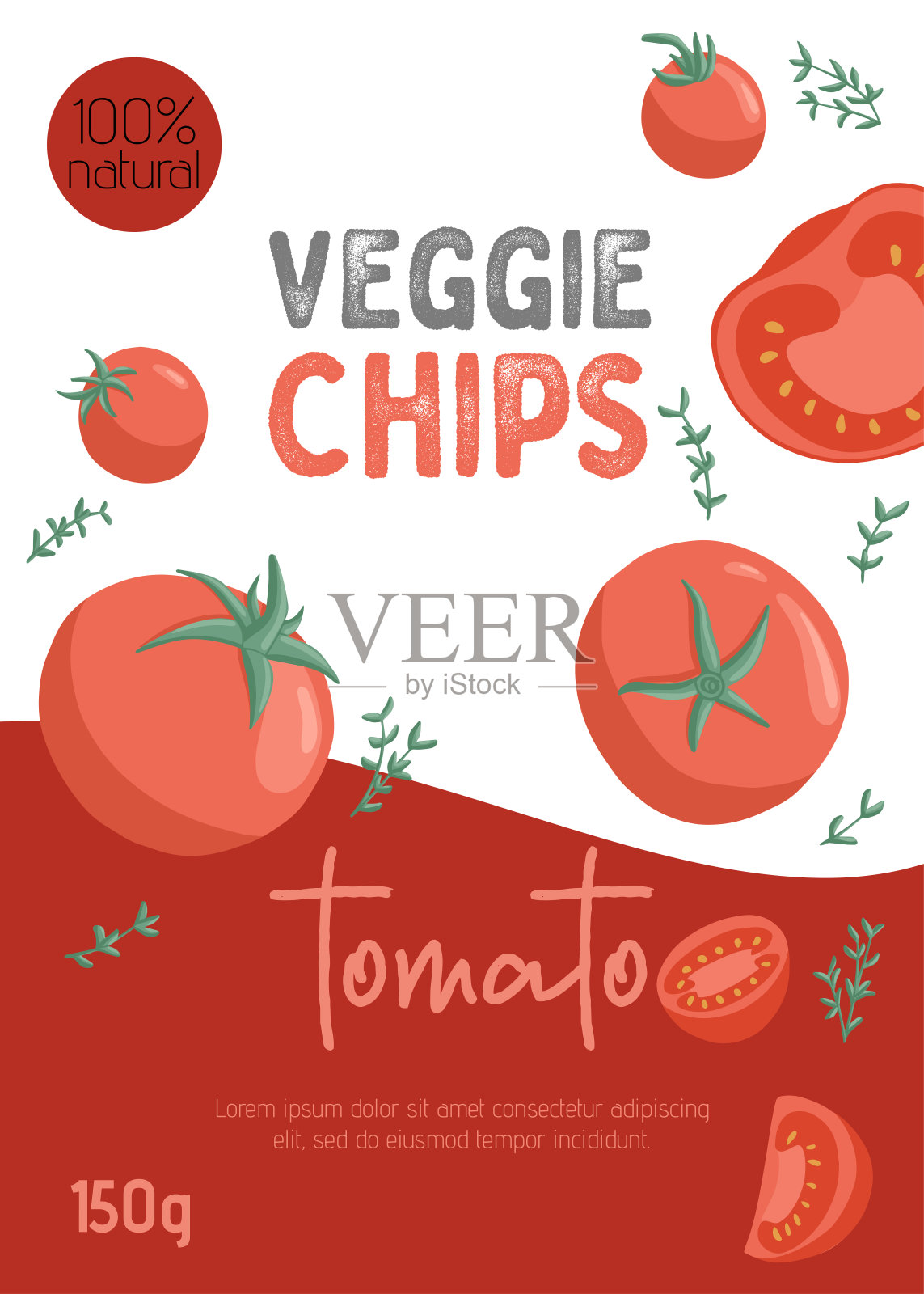 蔬菜番茄片或果汁包装设计。矢量番茄卡通插图。插画图片素材