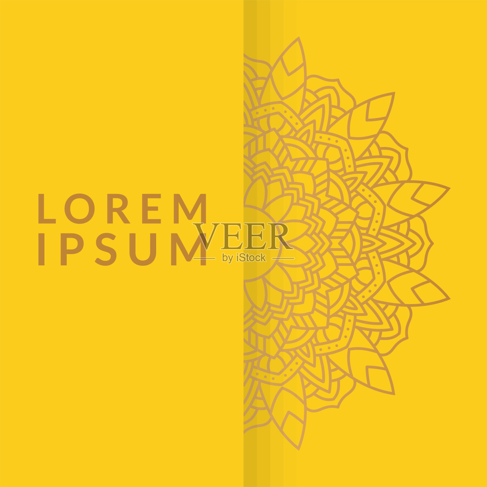 带有黄色背景的装饰性花曼荼罗设计模板素材