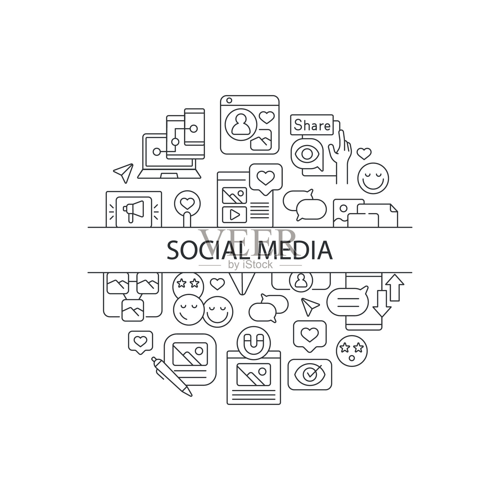 社交媒体抽象线性概念布局与标题插画图片素材