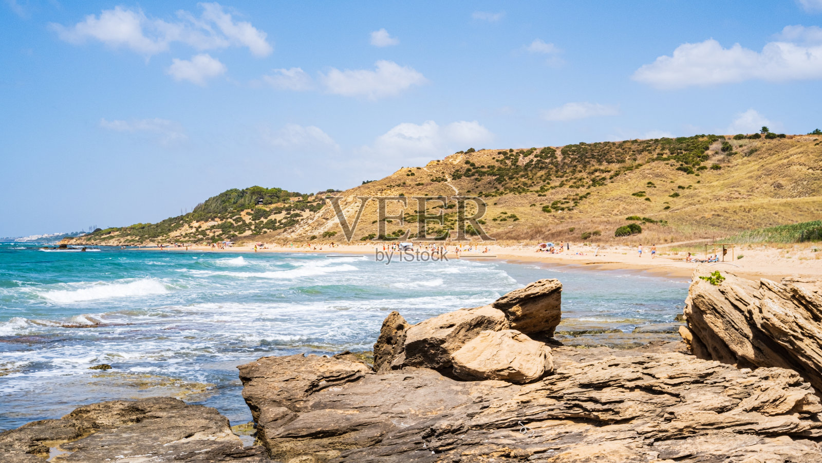 “le solette”海滩的景色。帕罗港，门菲，西西里岛，意大利。照片摄影图片