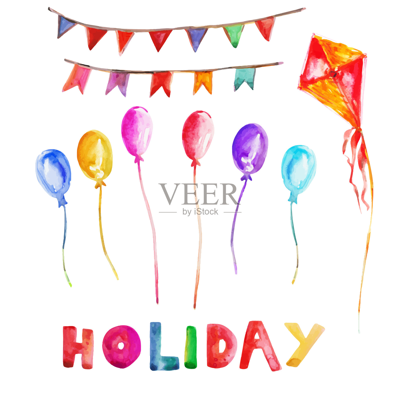 彩色气球，风筝，旗帜花环插画图片素材