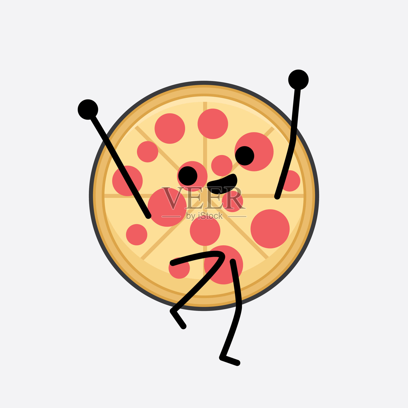 可爱的脸和简单的身体的披萨人物插画图片素材