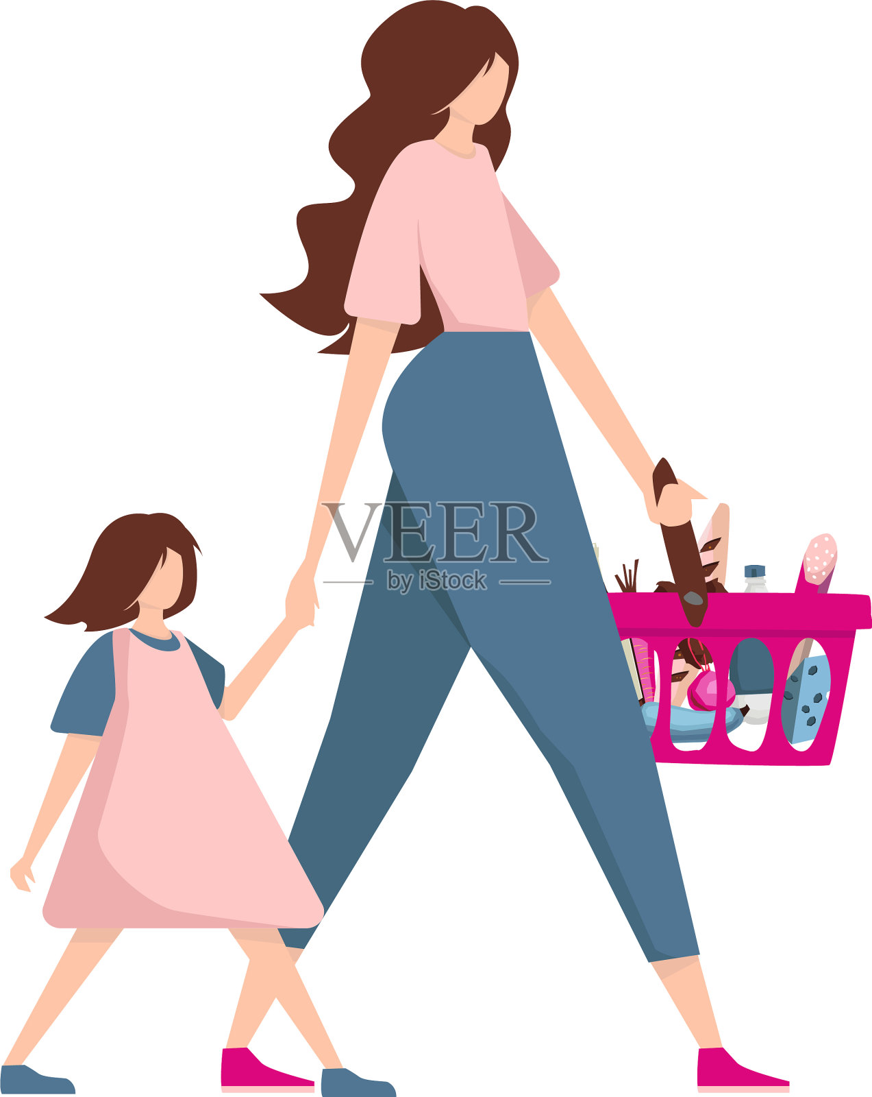 妈妈和女儿在买食物插画图片素材