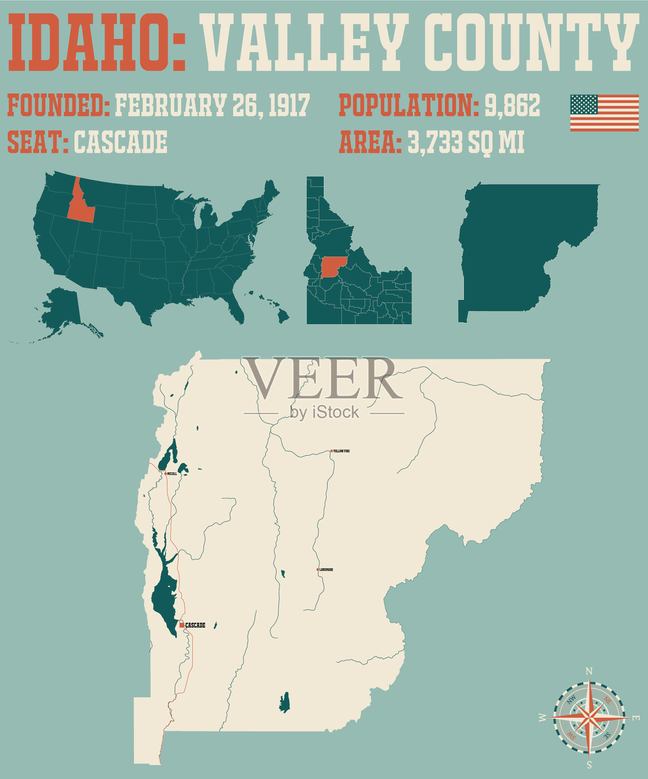 爱达荷州的地图谷县插画图片素材