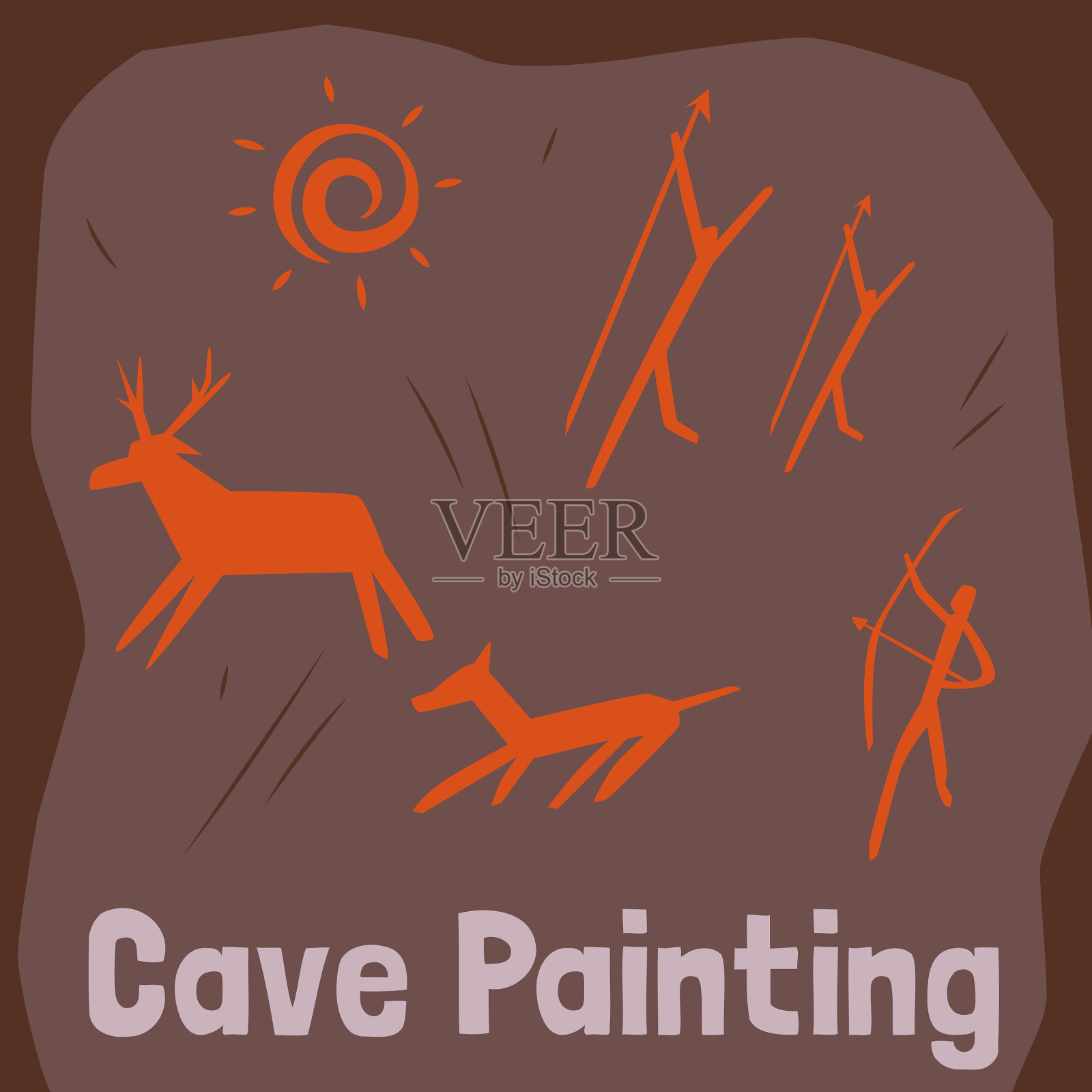 历史上古代人类洞穴艺术在石头上绘画插画图片素材