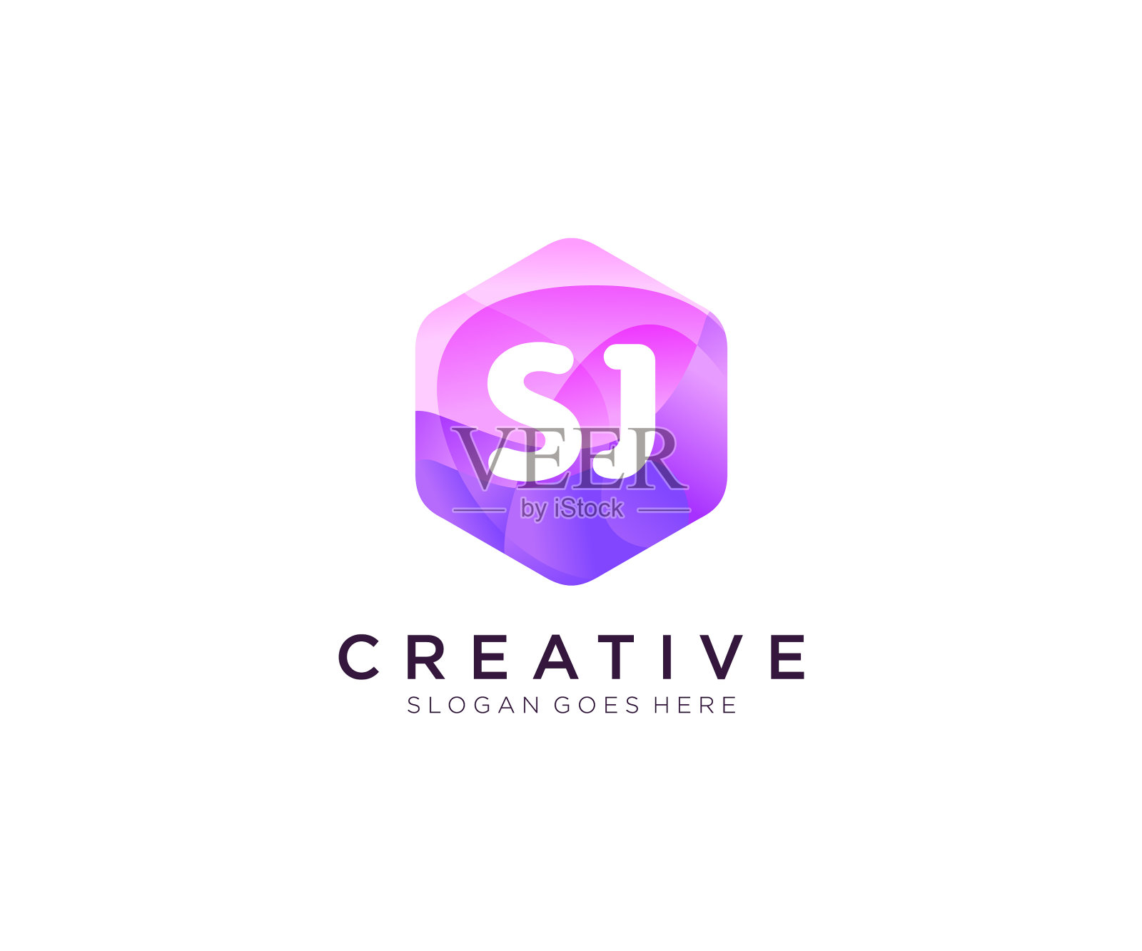 Sj的首个logo用五颜六色的六角形现代插画图片素材