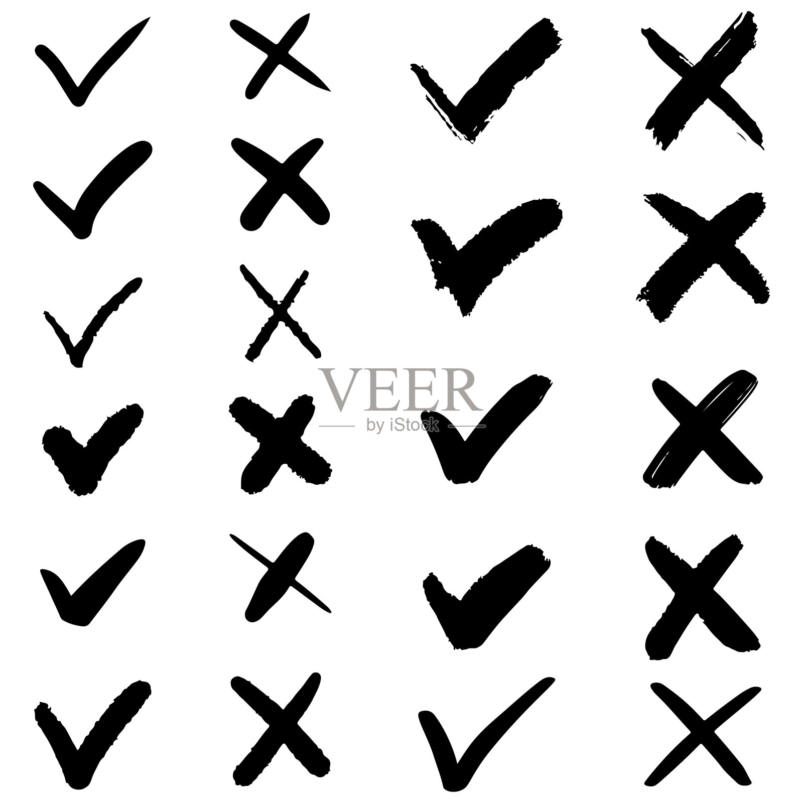 在白色上单独设置手绘检查标记图标素材