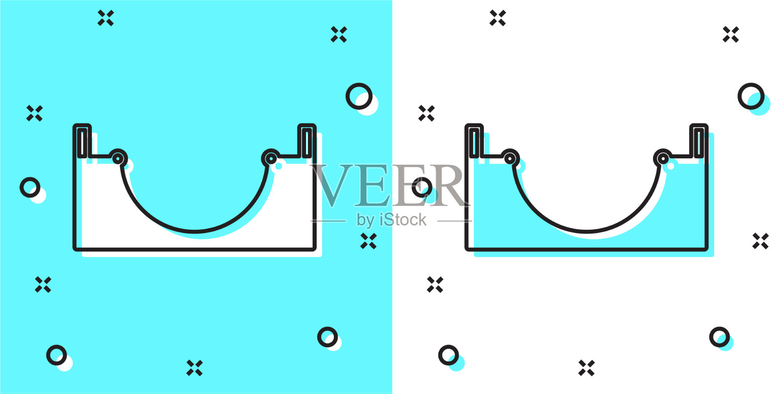 黑线溜冰公园图标孤立在绿色和插画图片素材