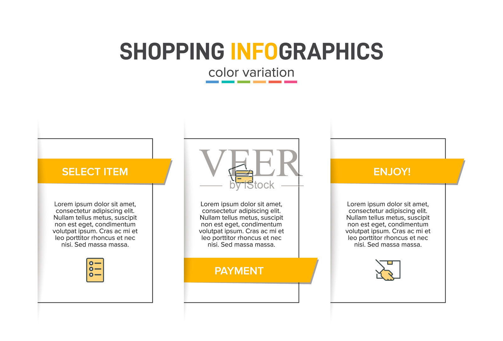 概念购物过程有3个连续插画图片素材