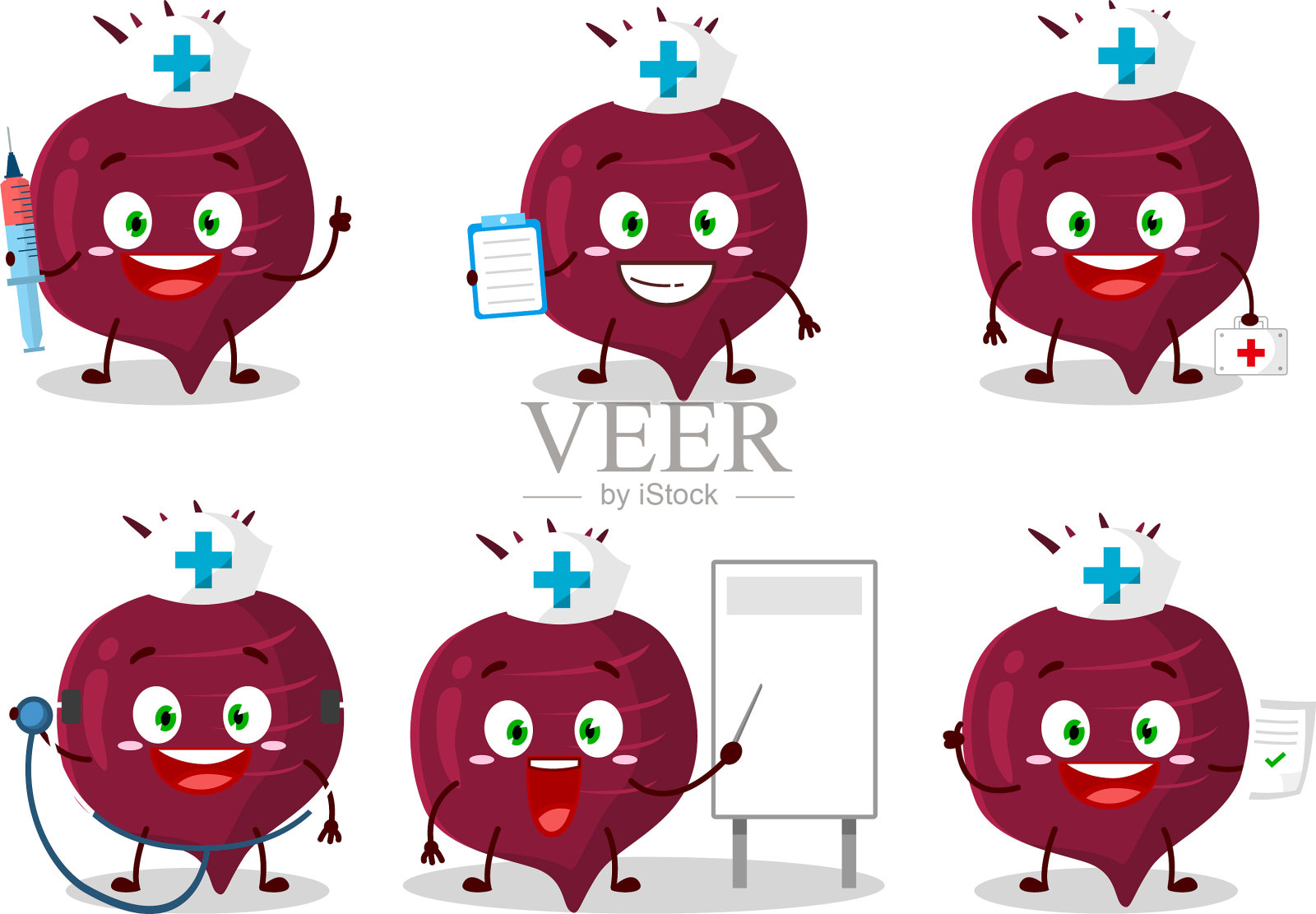 医生职业emoticon与甜菜根卡通插画图片素材