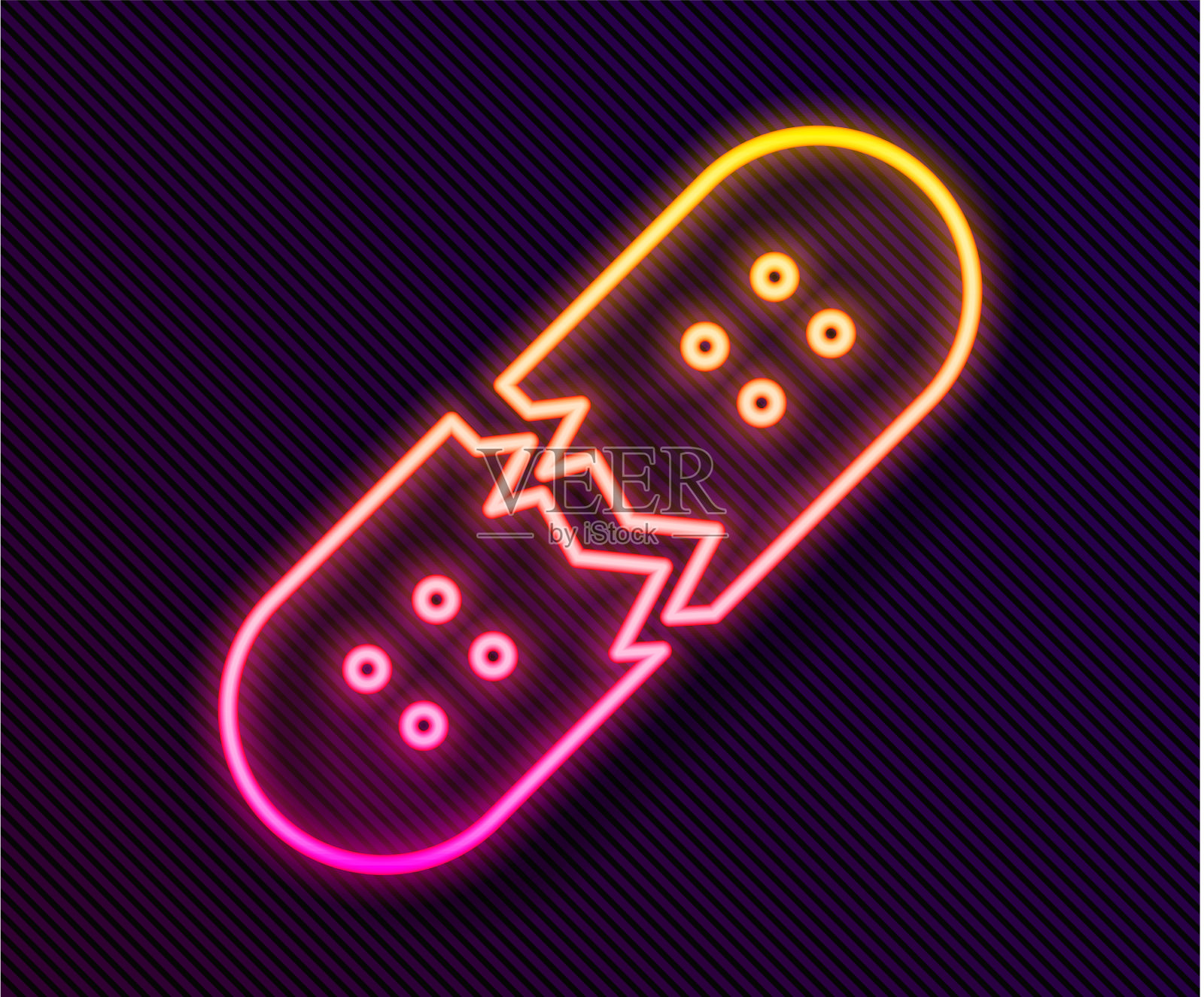 发光的霓虹灯线断滑板甲板图标插画图片素材