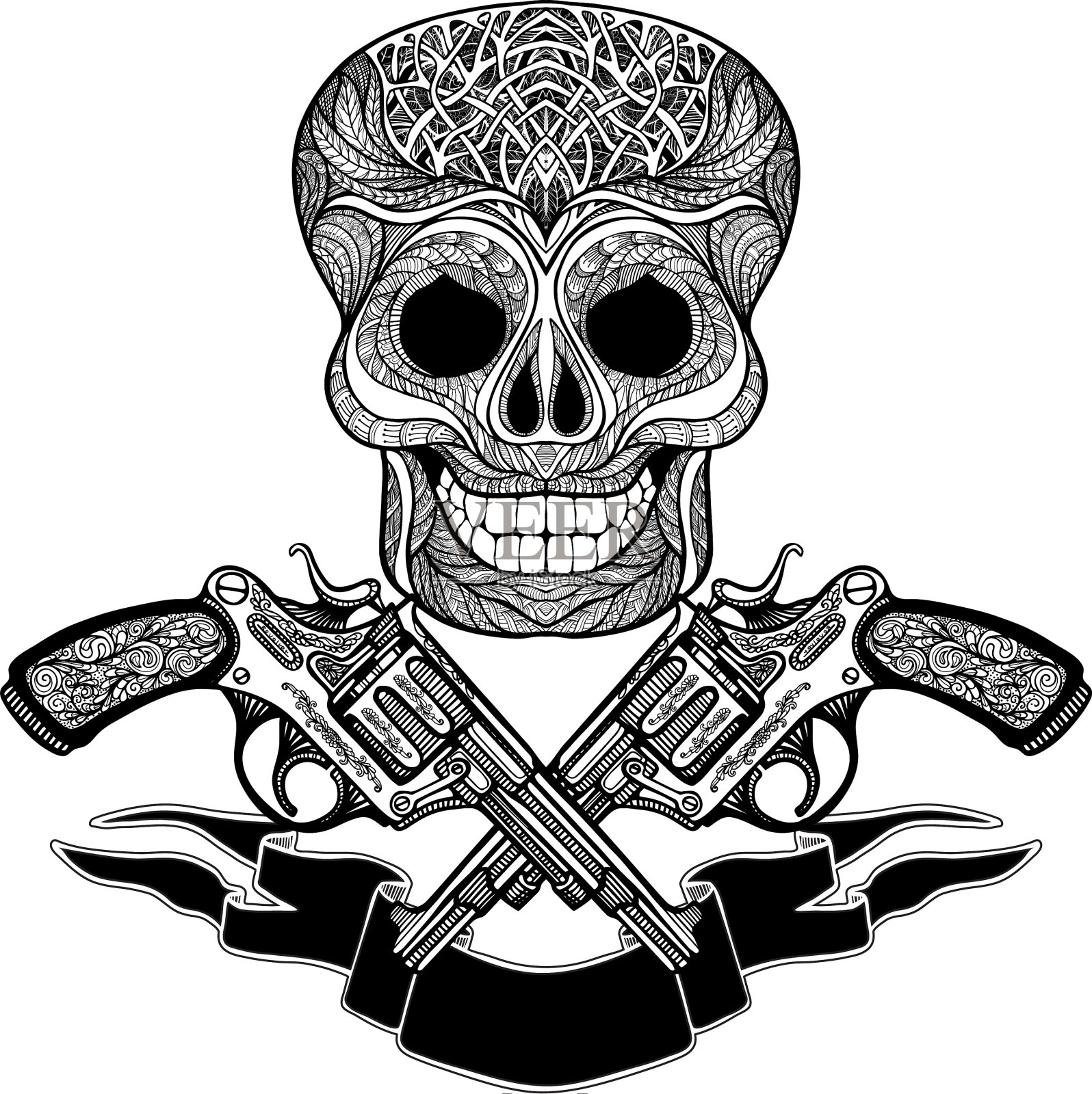 带着装饰丝带和骷髅的交叉枪设计元素图片
