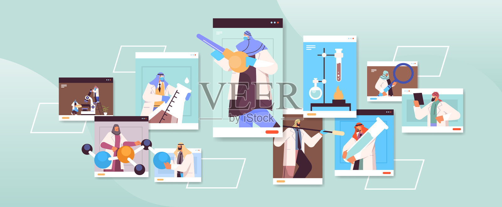 阿拉伯研究人员在网上研究试管插画图片素材