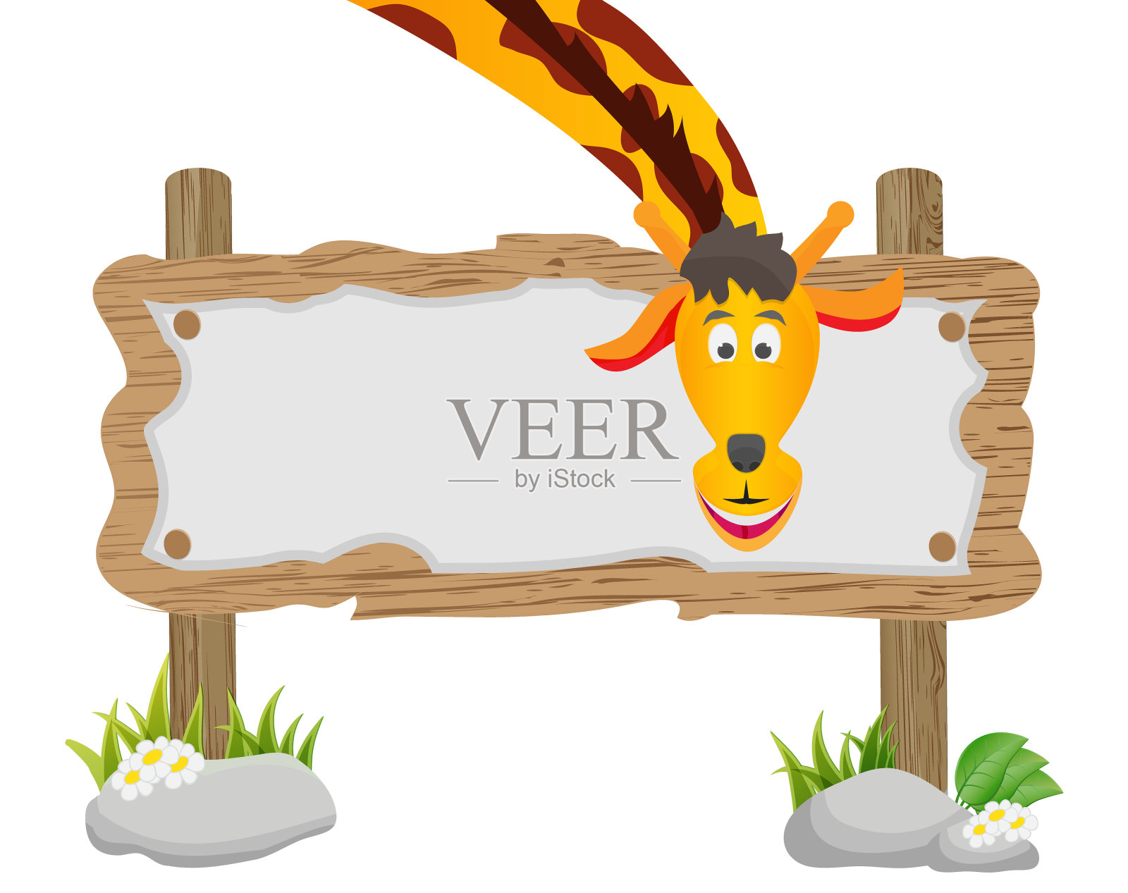 卡通长颈鹿和旗帜插画图片素材