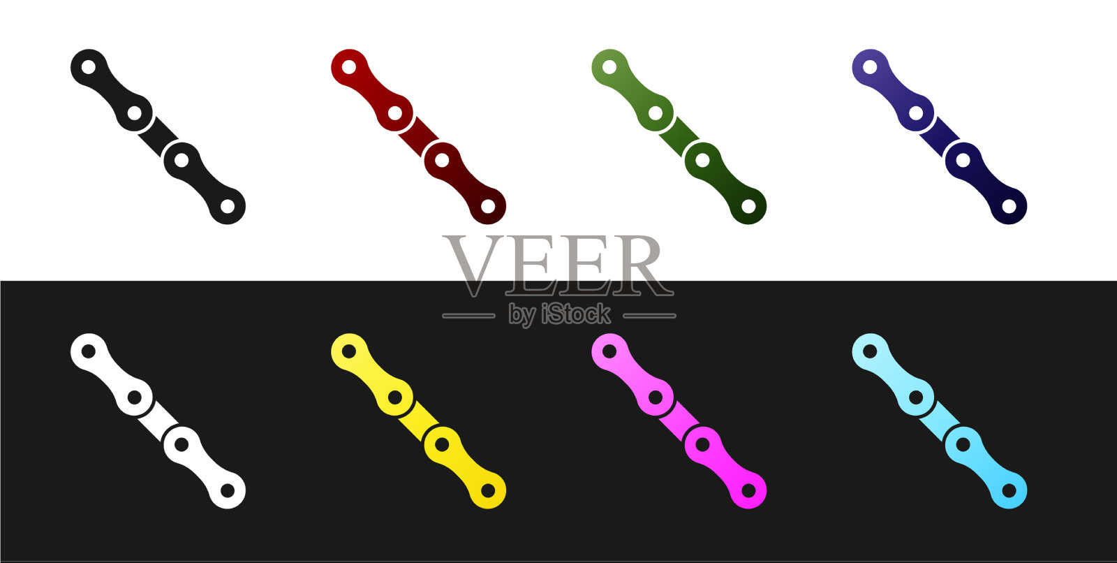 设置汽车链图标孤立在黑色和白色图标素材