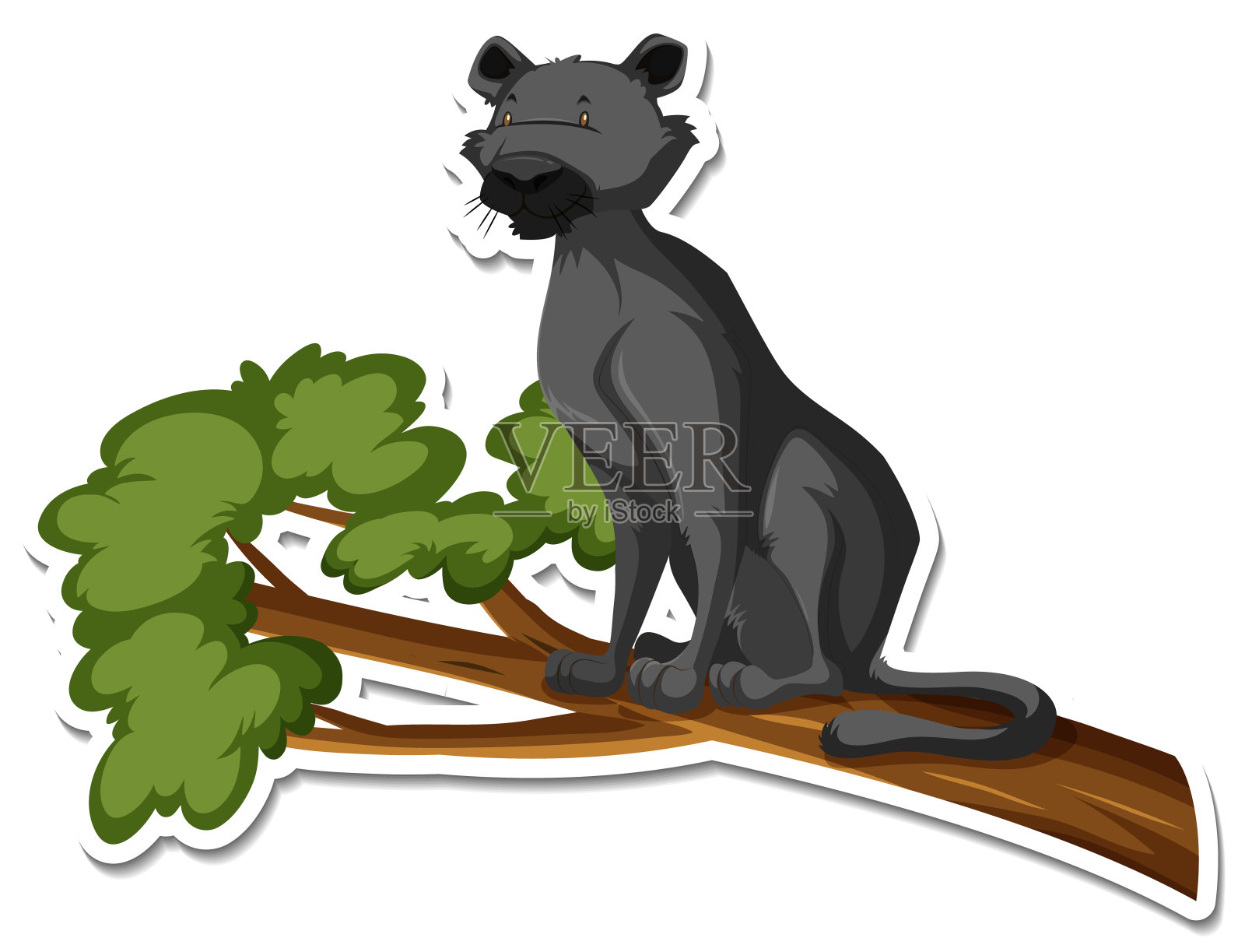 黑豹卡通人物的贴纸模板插画图片素材