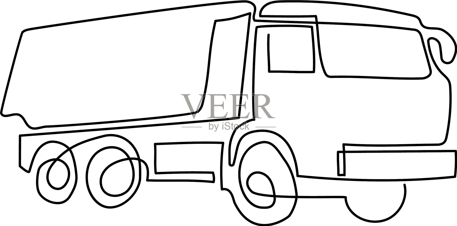 自卸卡车连续线画一线艺术插画图片素材