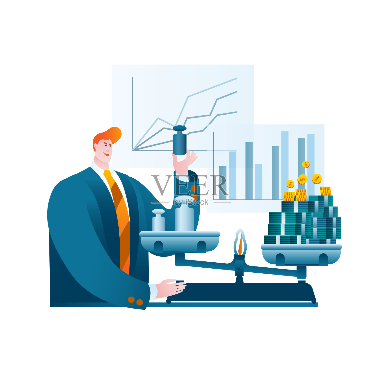 交易者在天平上衡量利润。插画图片素材