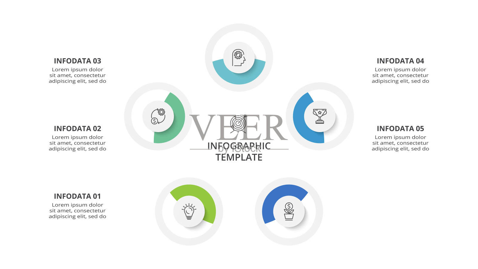 具有5个步骤、选项、部分或过程的信息图表的创造性概念。业务数据可视化。插画图片素材