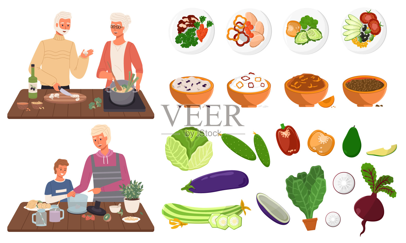 人们做素食。适当的营养、健康的生活方式和素食主义插画图片素材