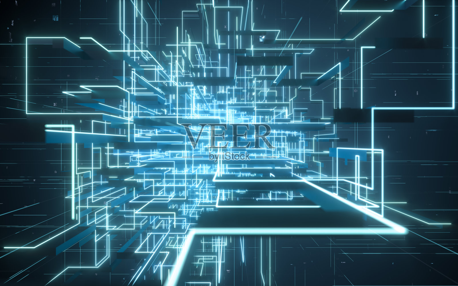 发光电子线路电路结构，三维渲染。照片摄影图片