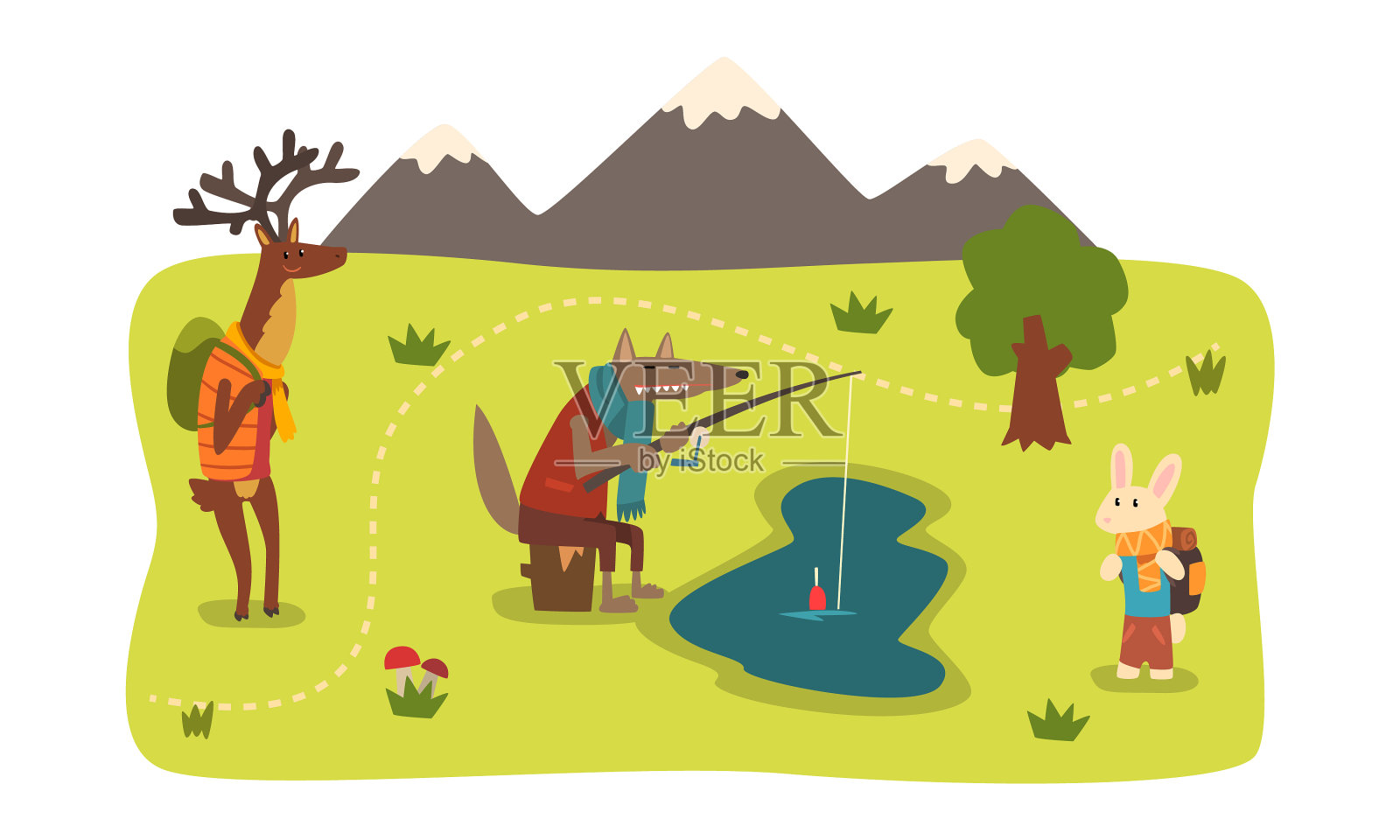 野生动物旅行集兔鹿狼设计元素图片