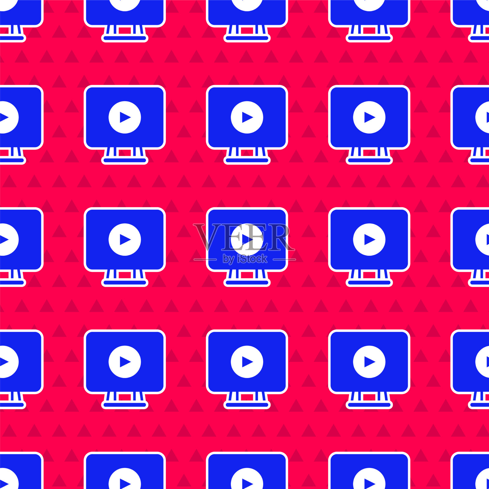 蓝色在线播放视频图标隔离无缝插画图片素材