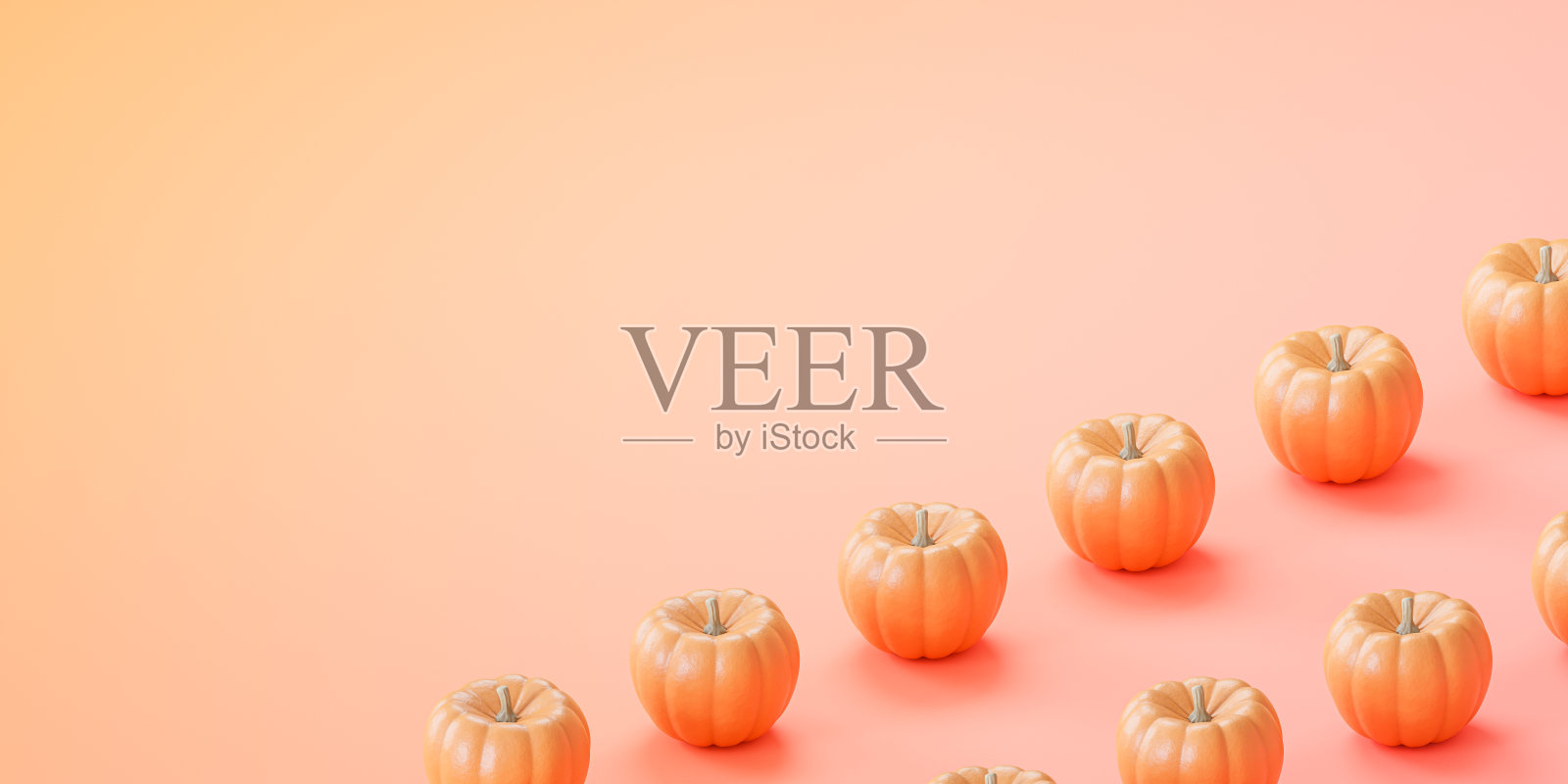 南瓜在梯度背景广告在秋季假期或销售，3d横幅渲染照片摄影图片