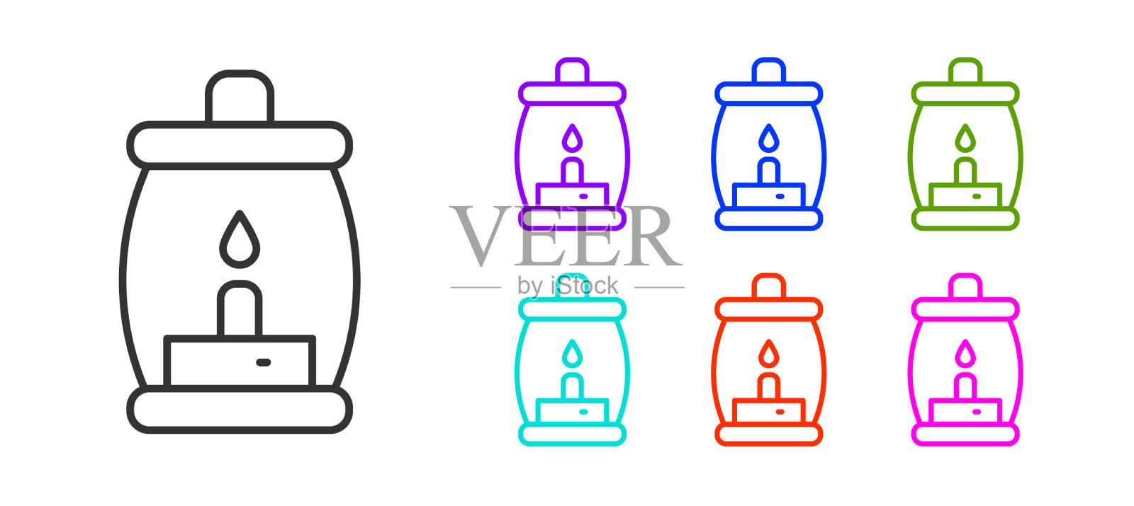 黑色线露营灯笼图标孤立在白色图标素材