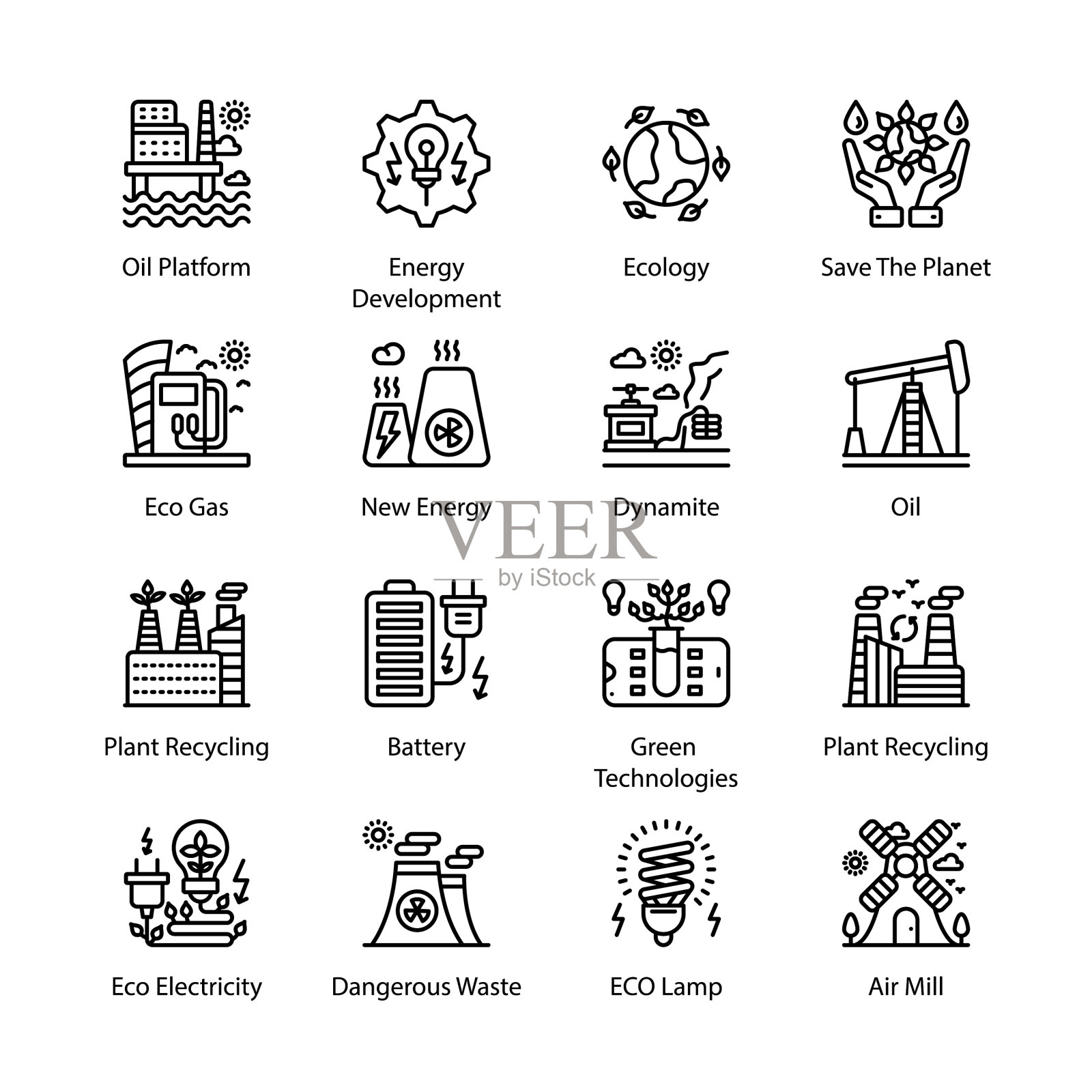 生态和生物技术轮廓图标-笔画图标素材
