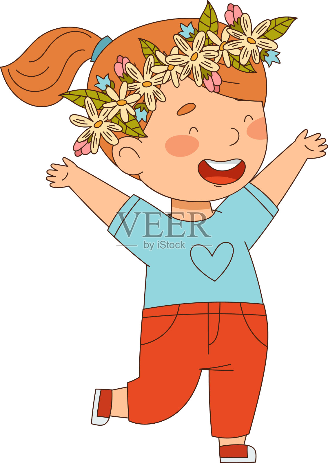 戴着花环的红发女孩插画图片素材