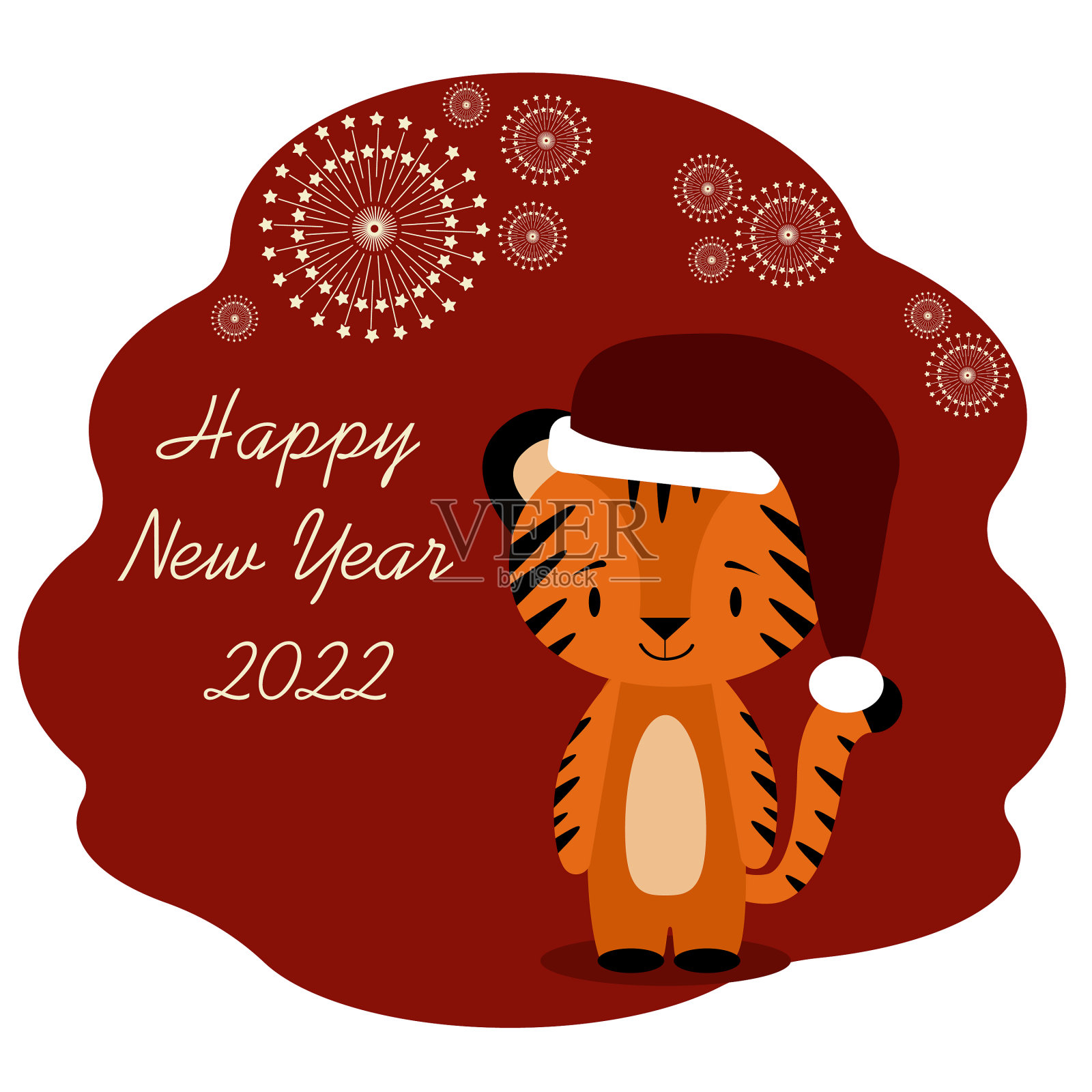 2022年新年庆祝卡上有老虎和设计元素图片