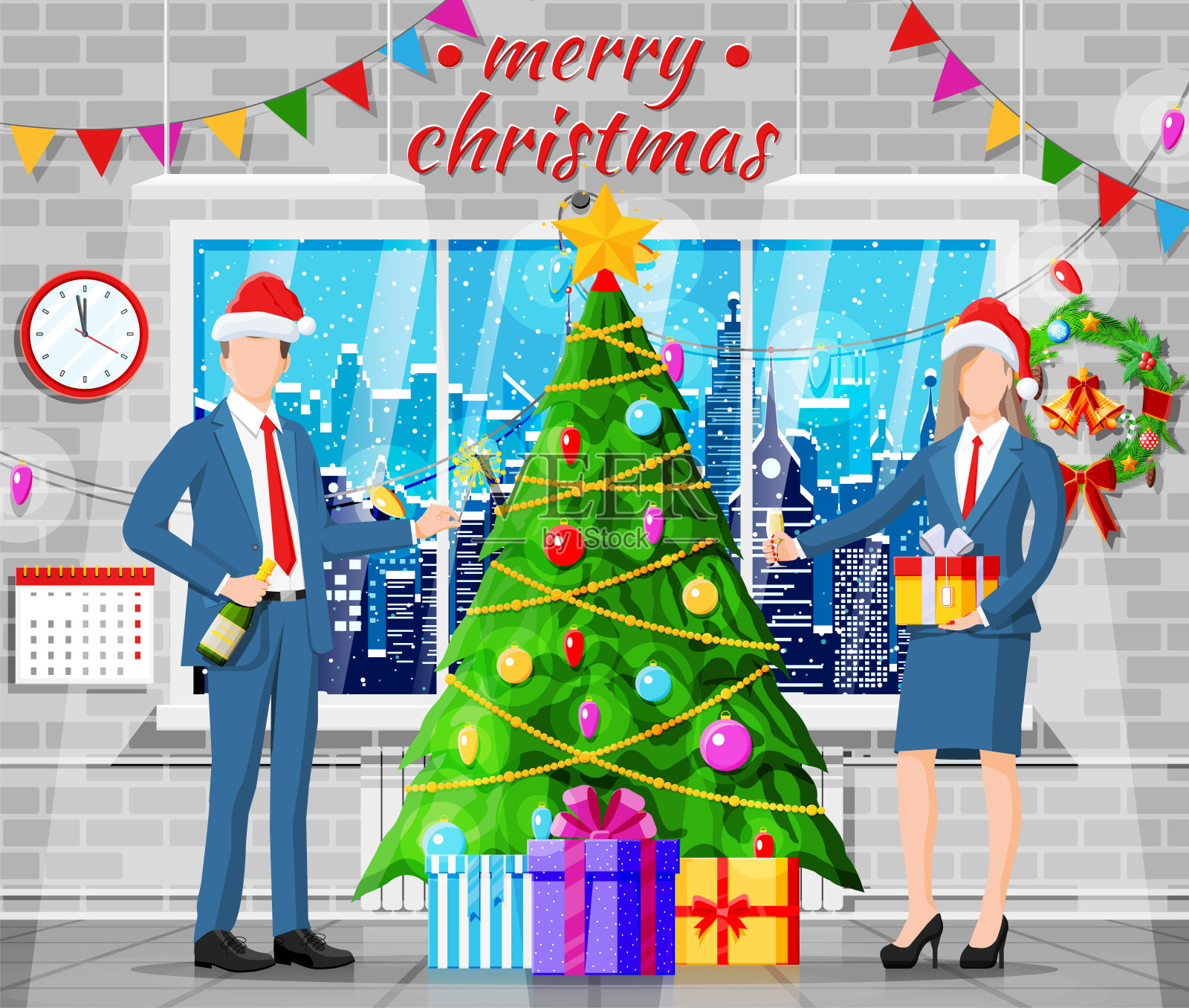 圣诞节和新年办公空间插画图片素材