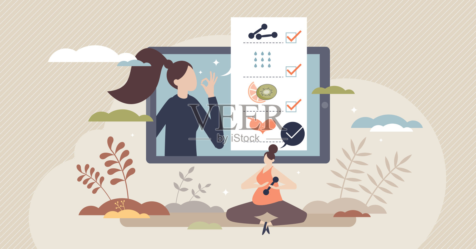 健康教练作为专业的身体运动和营养微人app概念插画图片素材