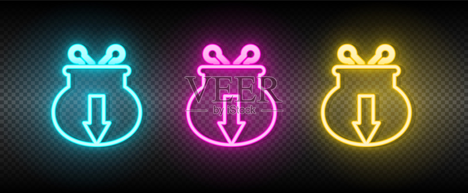 货币支付钱包霓虹灯图标插画图片素材