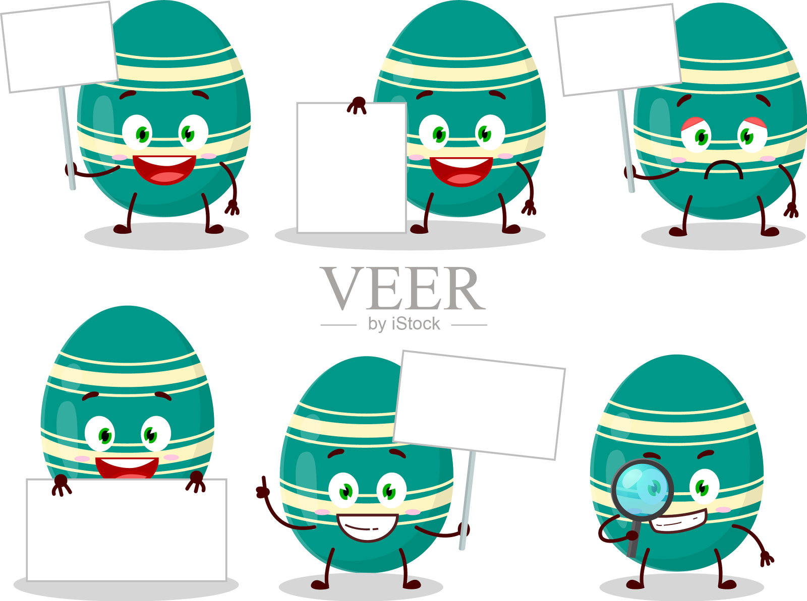 蓝绿色复活节彩蛋人物带来信息板插画图片素材