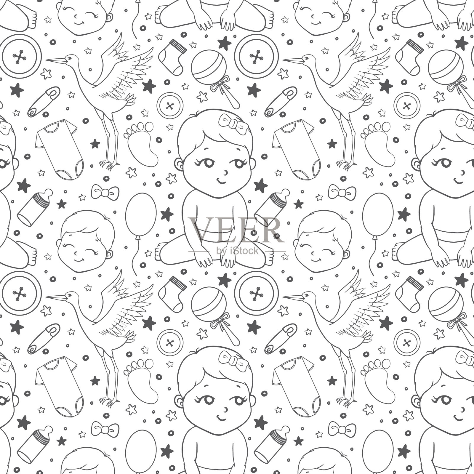 婴儿手绘涂鸦设置为背景插画图片素材