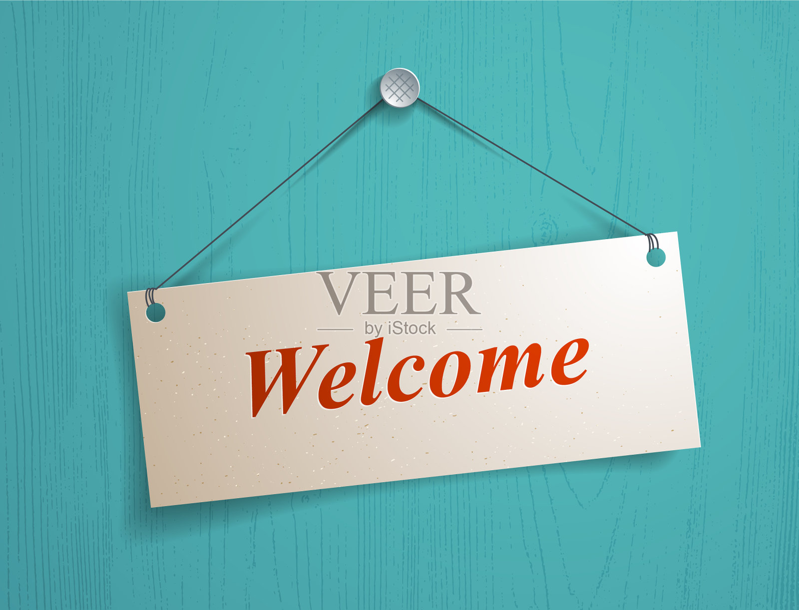 欢迎纸块挂在一个线程的现实插画图片素材