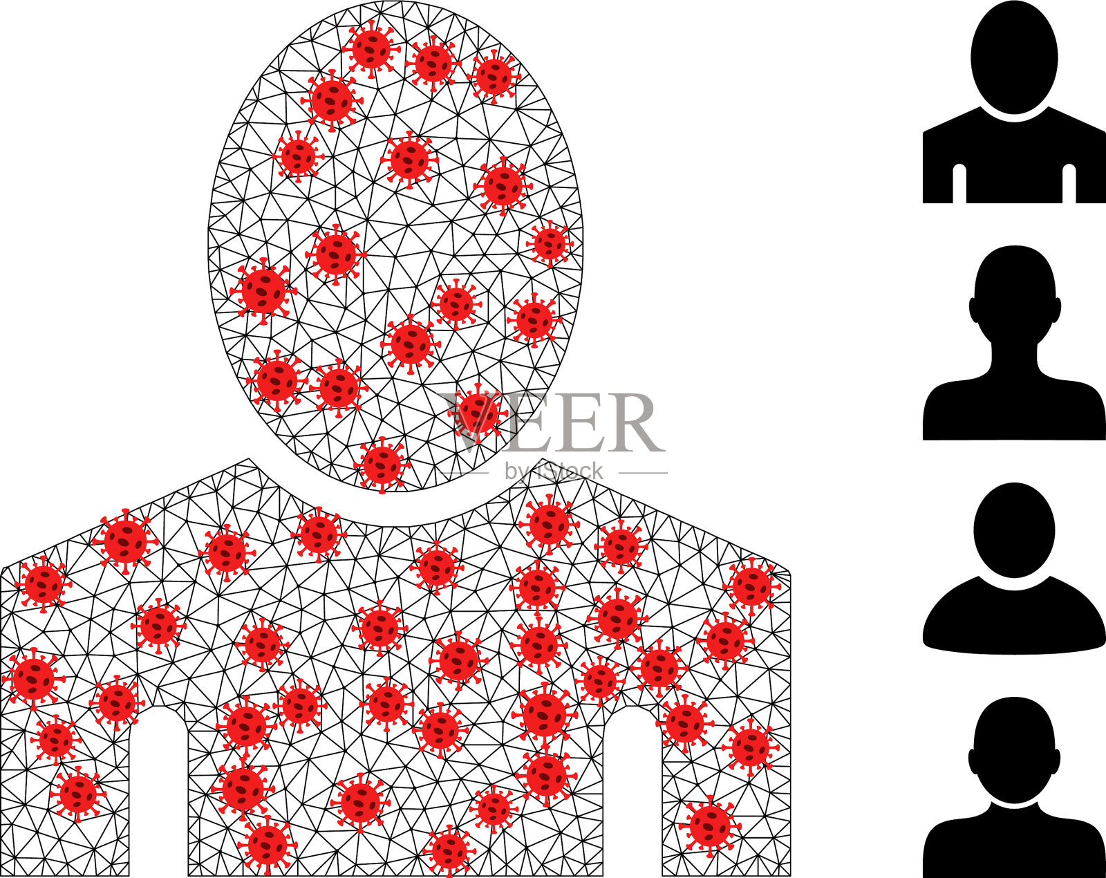 带有covid节点的多边形线框家伙图标插画图片素材