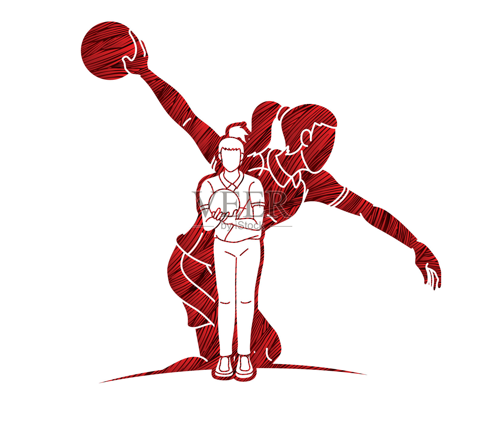 保龄球运动保龄球女玩家动作卡通设计元素图片