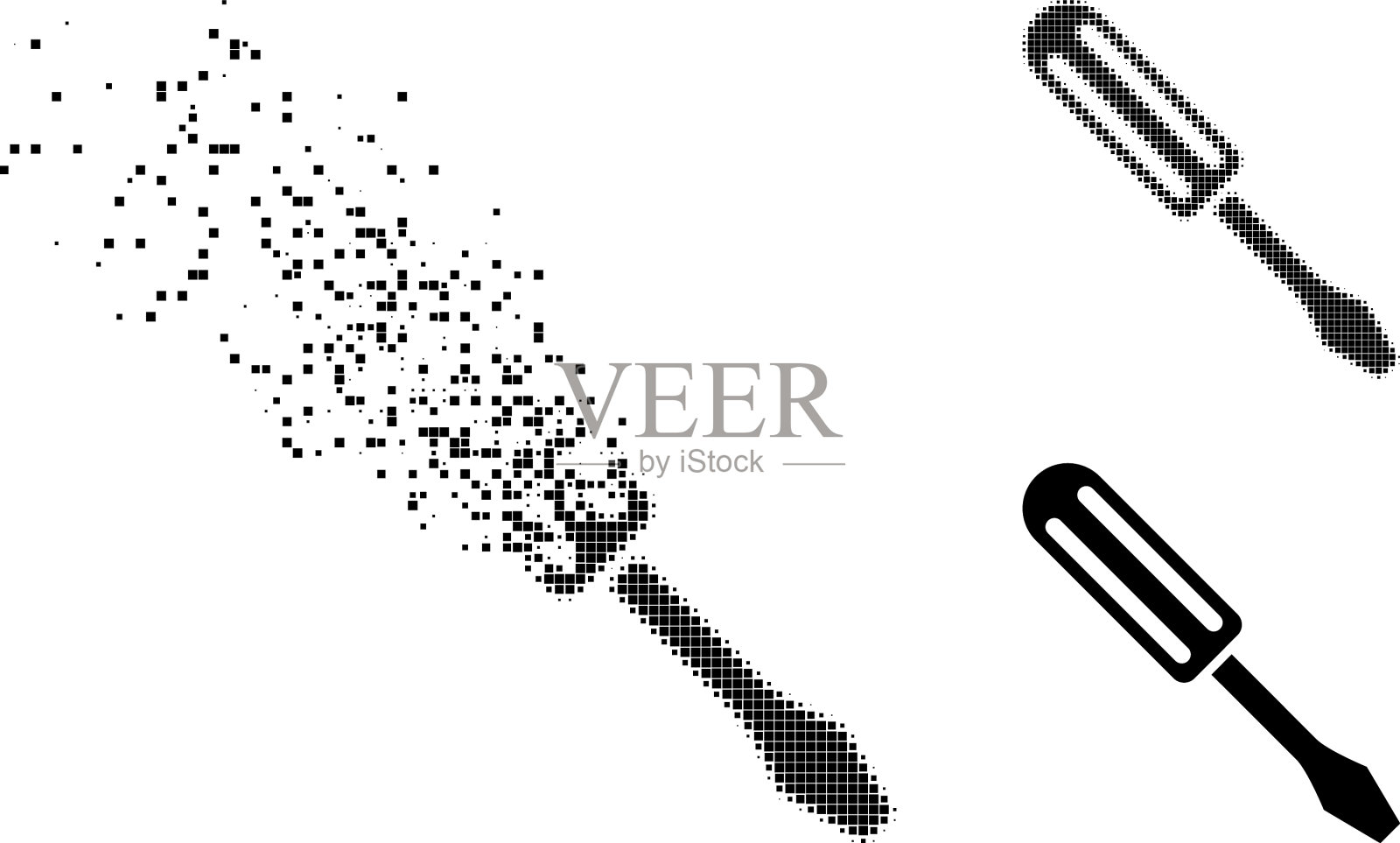 撕碎和半色调点螺丝刀字形插画图片素材