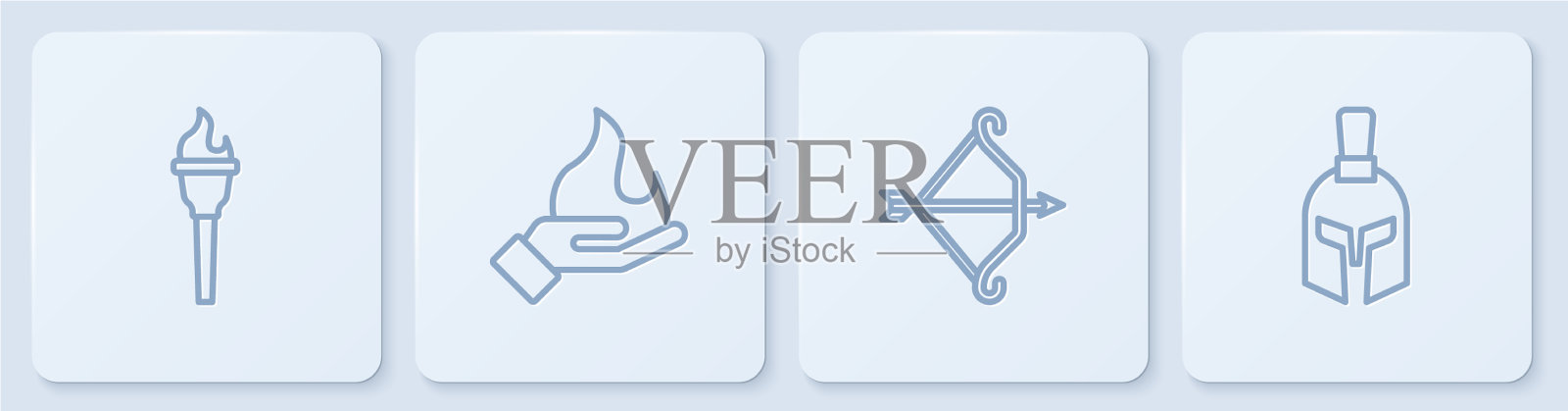 设置线火炬火焰中世纪弓与箭图标素材