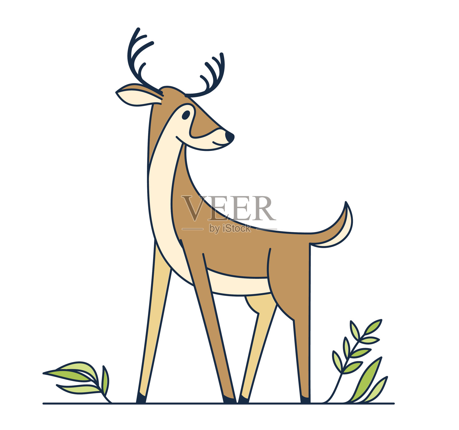 可爱的卡通鹿孤立在白色设计元素图片